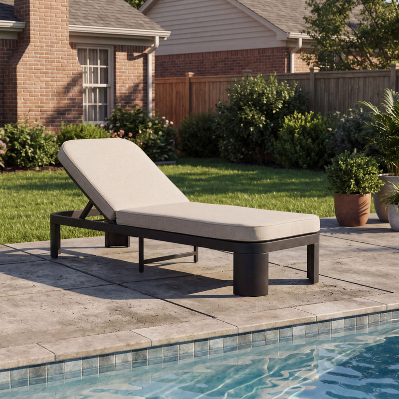Outdoor Chaise Lounge With Cushion, 5 Position Adjustable Backrest