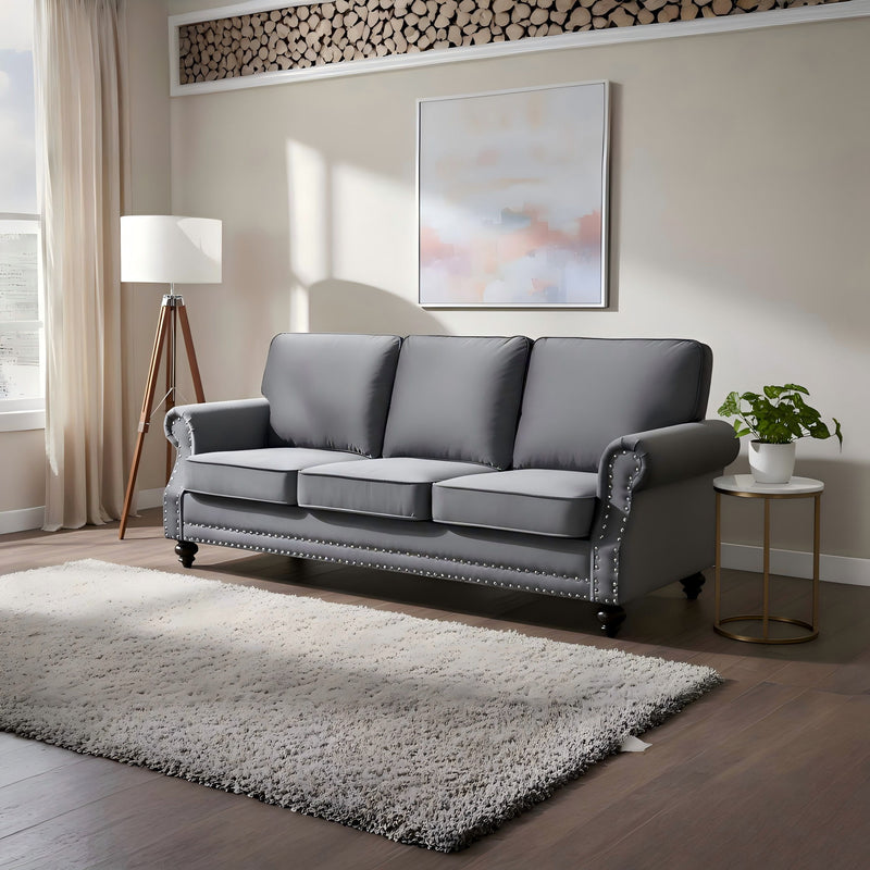 3 Seater Sofa With Nailhead Trim And Turned Legs For Living Room