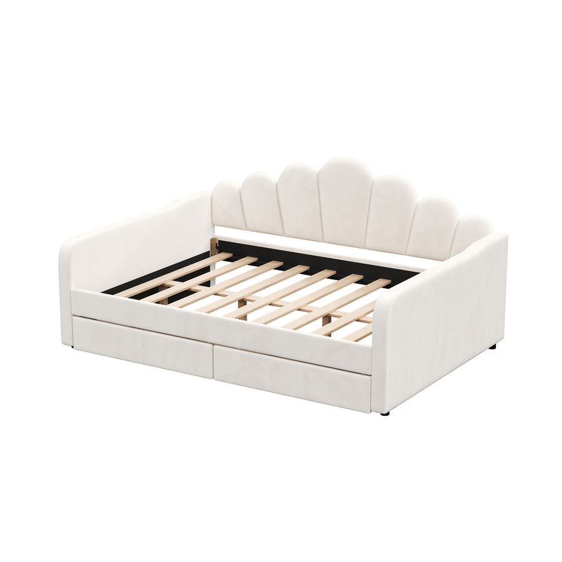 Shell Shaped Upholstered Daybed Frame With Slats
