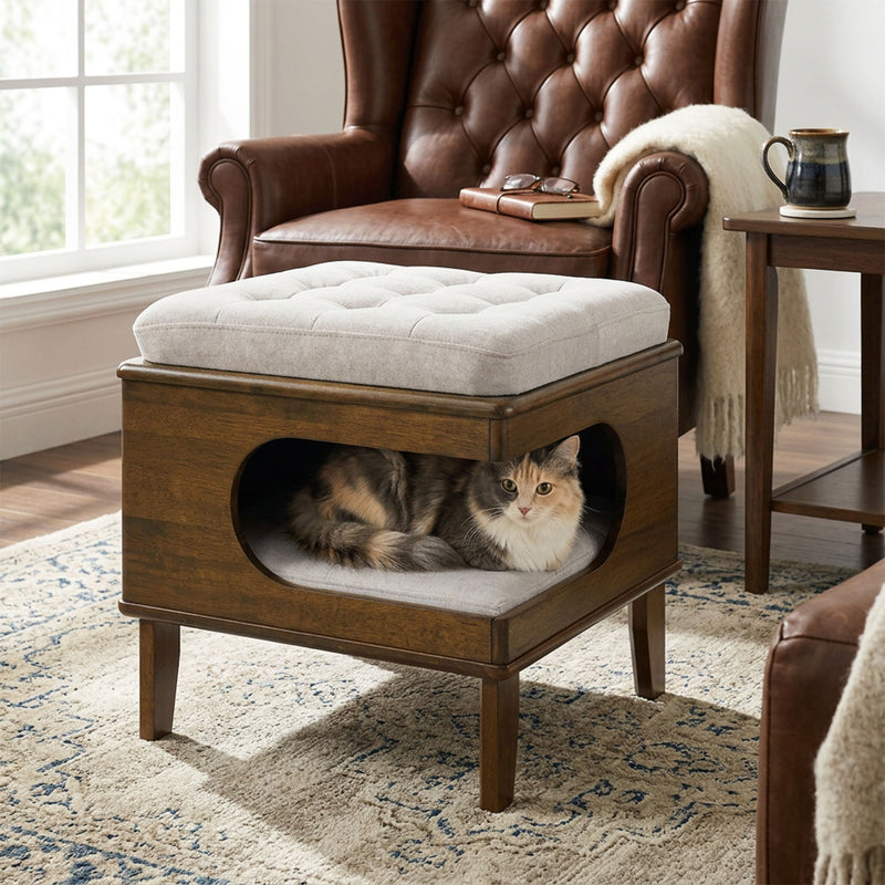 Letitia - Cat Bed Ottoman - Walnut