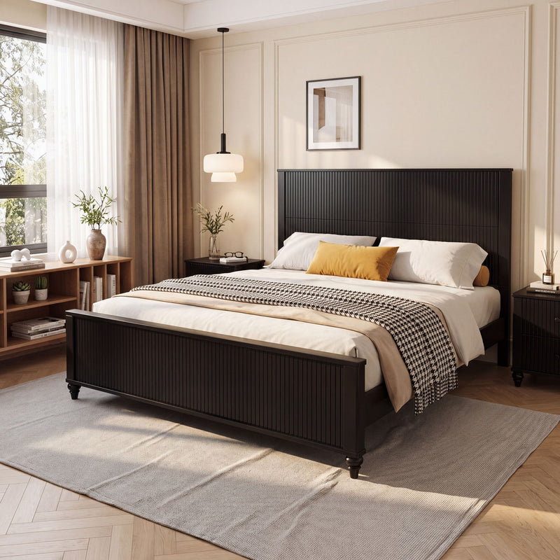 Fluted Platform Bed Frame, No Box Spring Needed