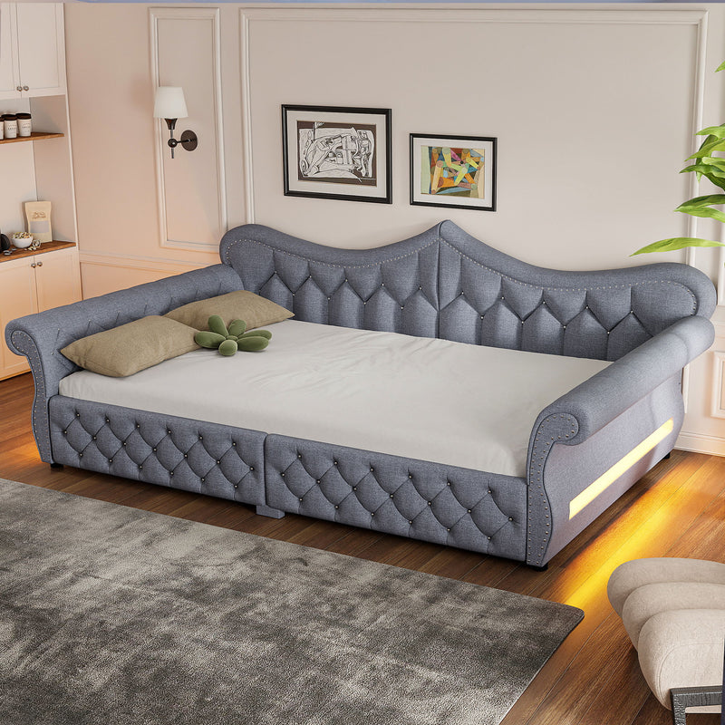 Upholstered Daybed With LED Lighting And Nailhead Trim