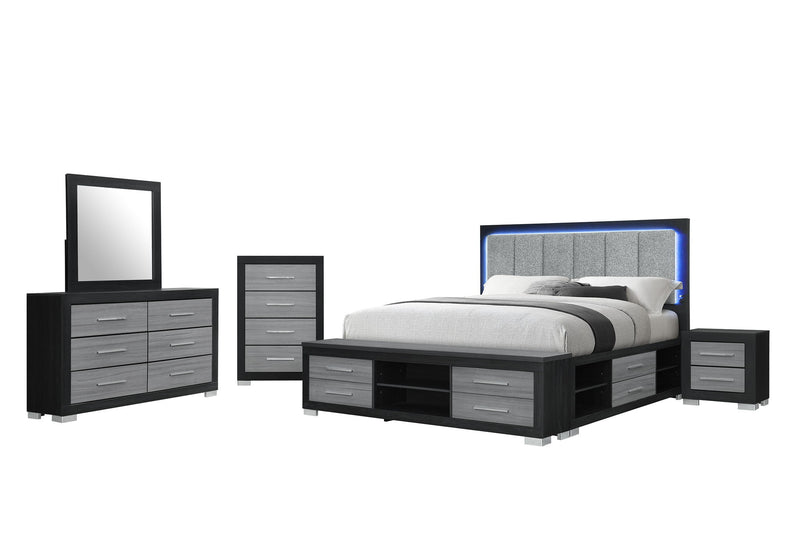 Emma - King Bed With LED And USB - Black / Gray