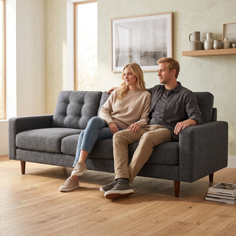 3 Seat Sofa Couch With Tufted Back Upholstered Couch For Living Room