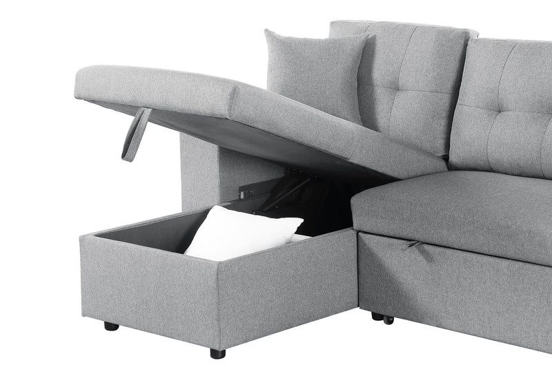 Daniel - Upholstered Reversible Sectional With Pull Out Loveseat - Light Gray
