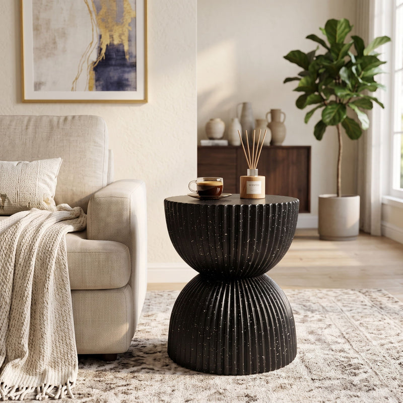 Side Table With Speckled Ribbed Texture