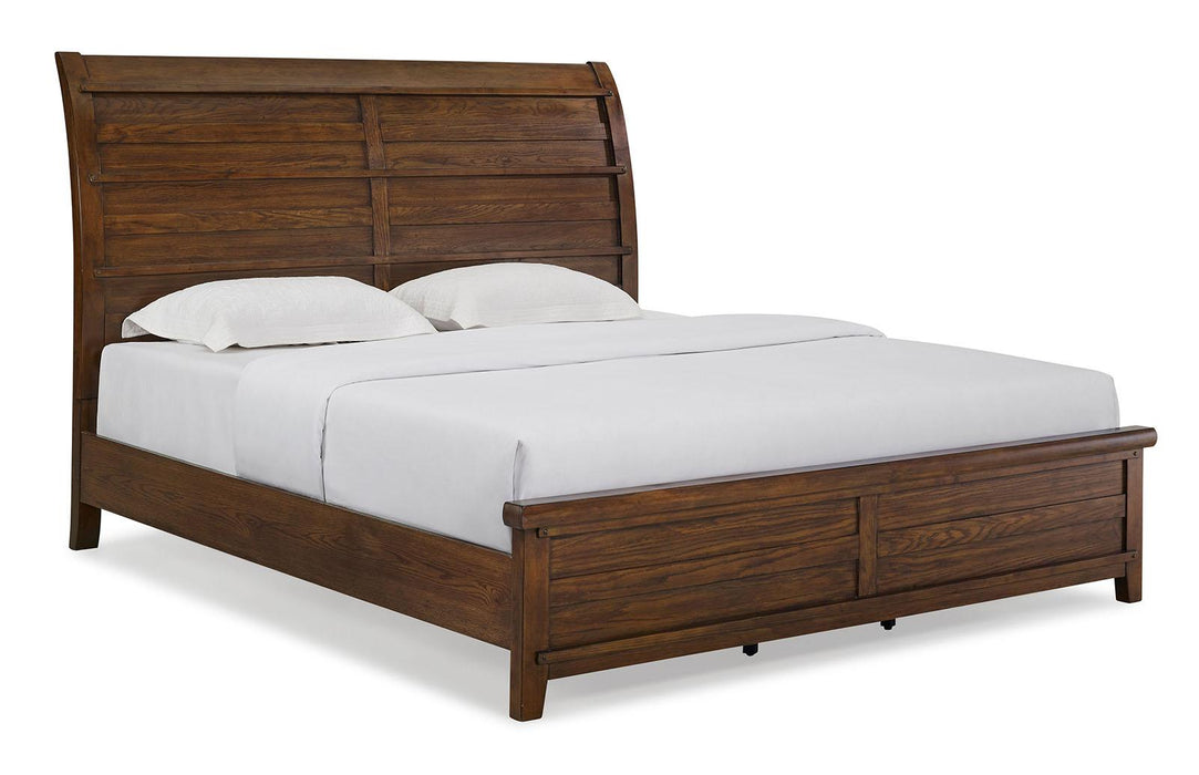 New Classic Furniture Fairfax King Panel Bed in Medium Oak