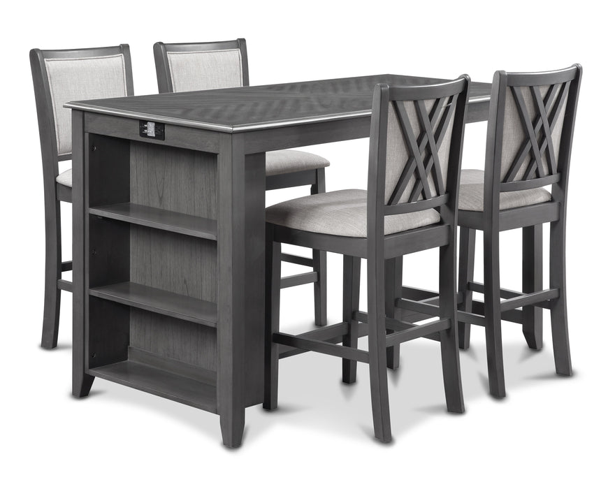 AMY 60" COUNTER TABLE+CHAIRS W/STG (5 PCS) -GRAY