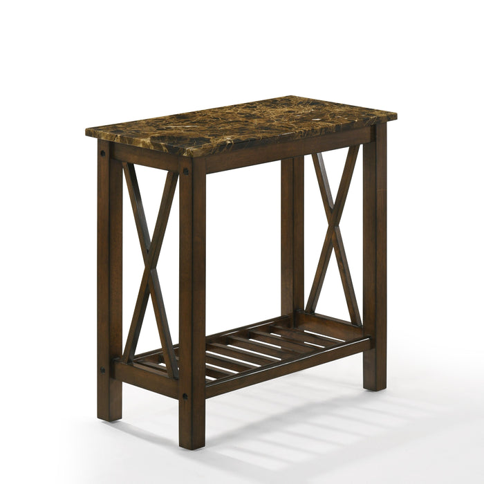 EDEN CHAIRSIDE TABLE-BROWN W/GRAY FAUX MARBLE TOP
