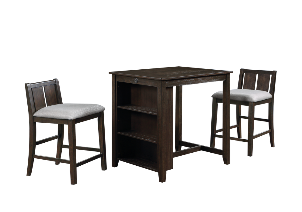 HESTON 36" STORAGE COUNTER TABLE SET W/2 CHAIRS-CHERRY