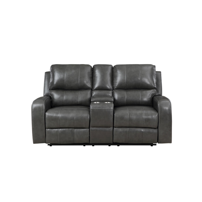LINTON LEATHER CONSOLE LOVESEAT W/ PWR FR-GRAY
