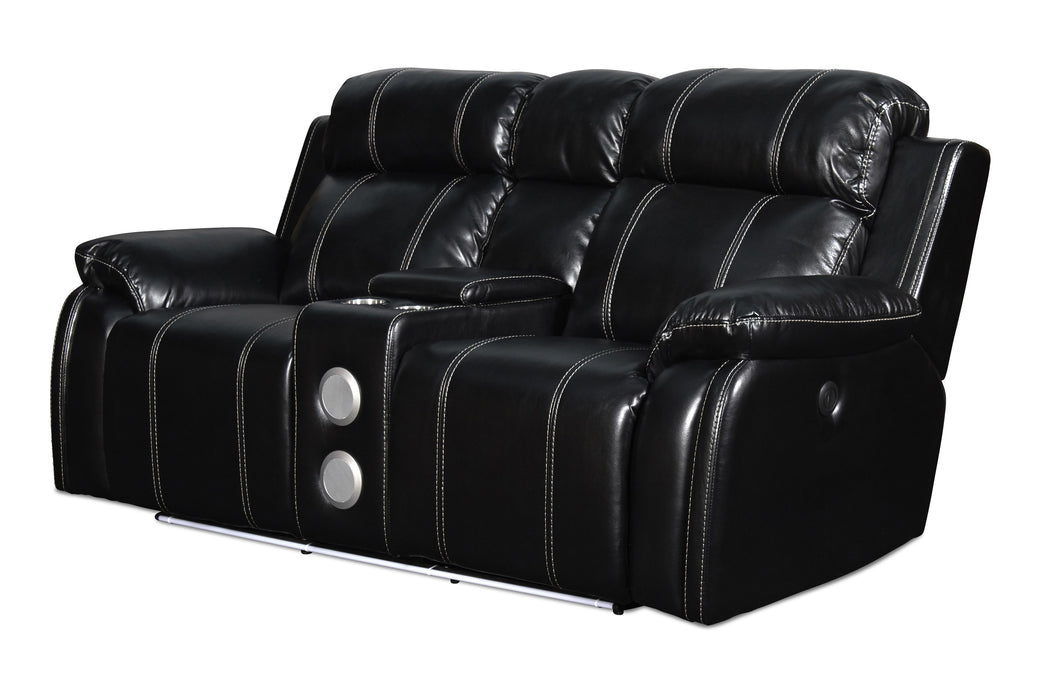 FUSION CONSOLE LOVESEAT W/SPEAKER & PWR FTRST-EBONY