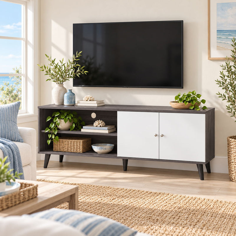 Amidon - TV Stand, With 2 Storage Shelves And 1 Cabinet