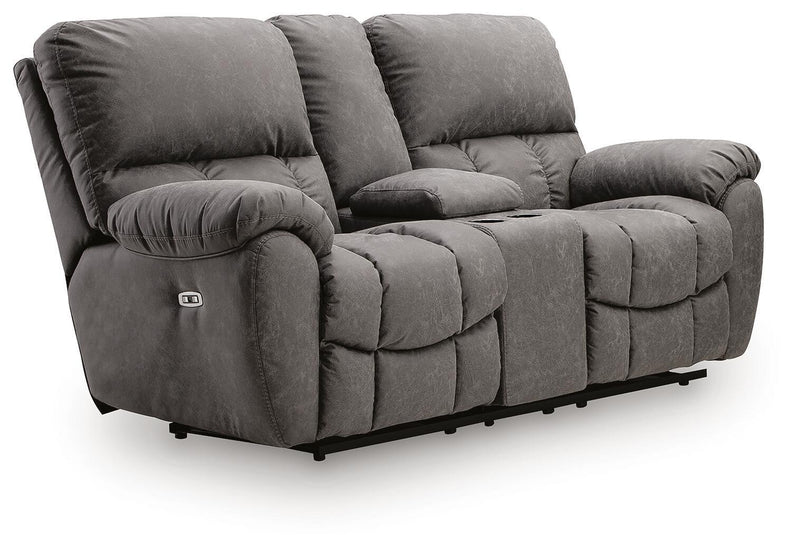 Bakerstein - Power Recline Loveseat/Console/Adjustable Headrest - Galaxy
