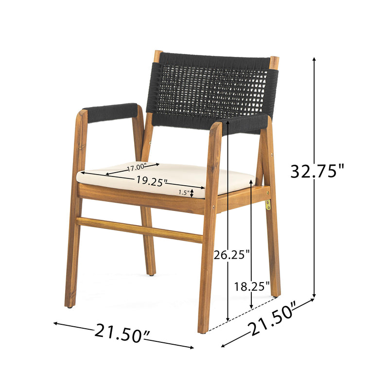 Outdoor 3 Pieces Acacia Wood Dining Set With Cushions