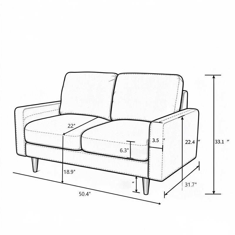 2 Seat Loveseat Sofa, Loose Back Cushion For Living Room