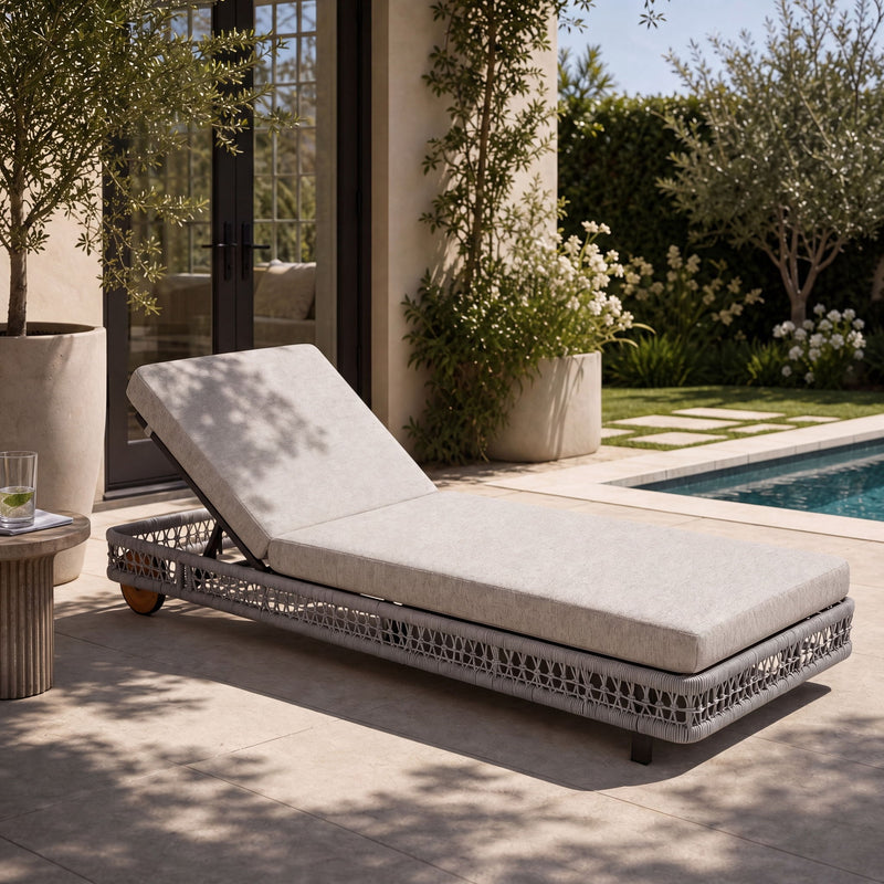 Outdoor Chaise Lounge With Wheels, 5 Position Adjustable Backrest