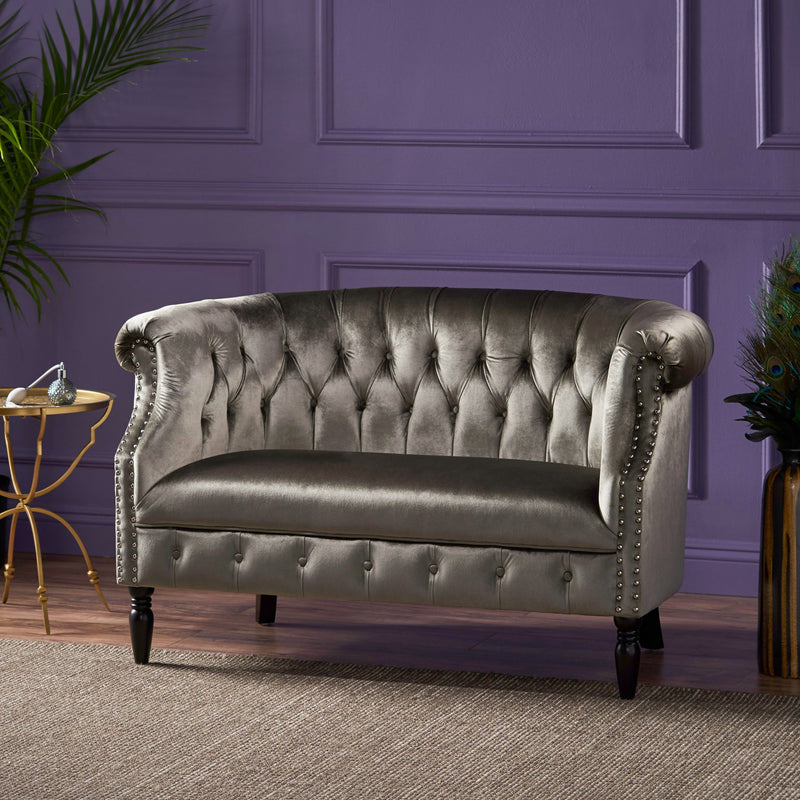 Antique Chesterfield Style Loveseat With Button Tufting