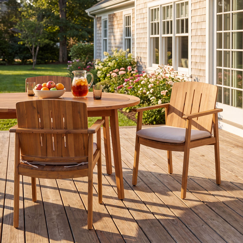 Outdoor Dining Chairs (Set of 2) - Beige / Teak
