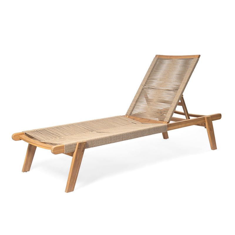 Catania - Outdoor Rope Chaise Lounge (Set of 2) - Teak / Beige