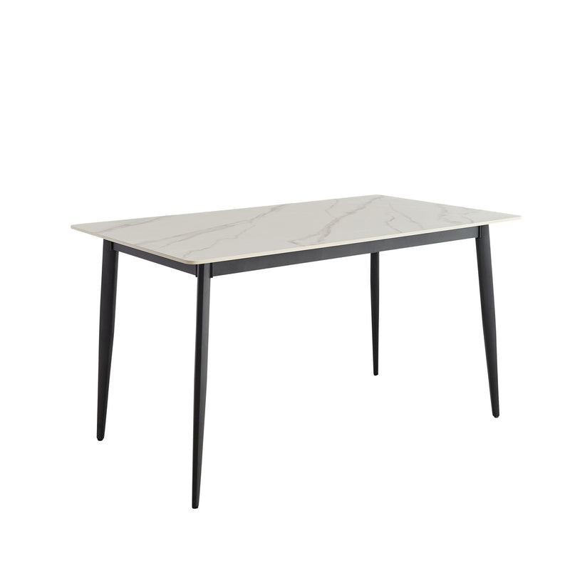 Mid Century Modern Dining Table Round White Sintered Stone Top Heavy Duty Metal Legs Waterproof Surface For Kitchen Dining Room Or Office Furniture - White / Black