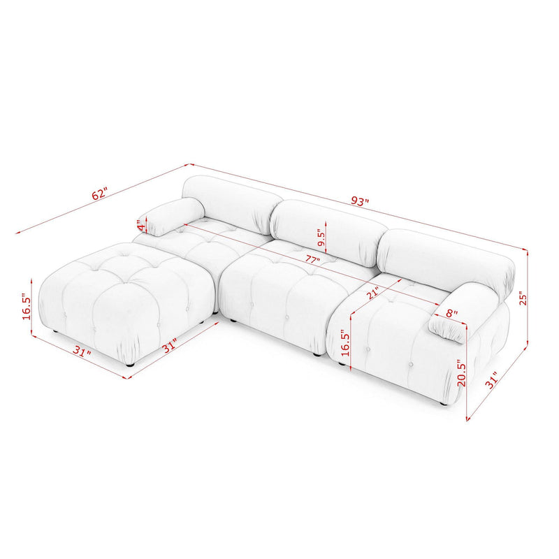 Modular Sectional Sofa, Button Tufted Design With Diy L-Shaped Layout, Reversible Ottoman
