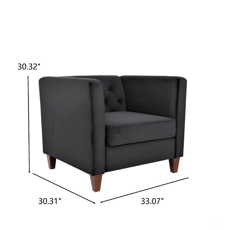 Button Tufted Accent Square Arm Upholstered Chair - Black