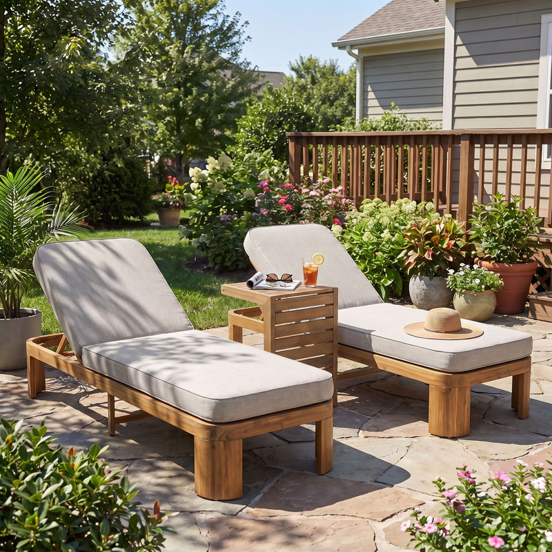 Outdoor Chaise Lounge Set With Side Table, 5 Position Adjustable Patio Recliner