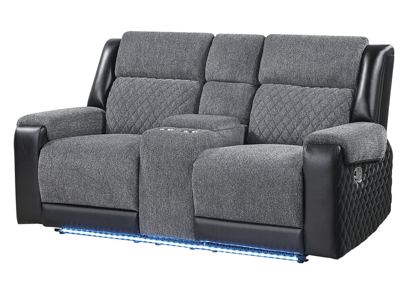 U5914 - 3 Piece Living Room Set (Reclining Sofa / Console Reclining Loveseat / Recliner) - Gray / Black
