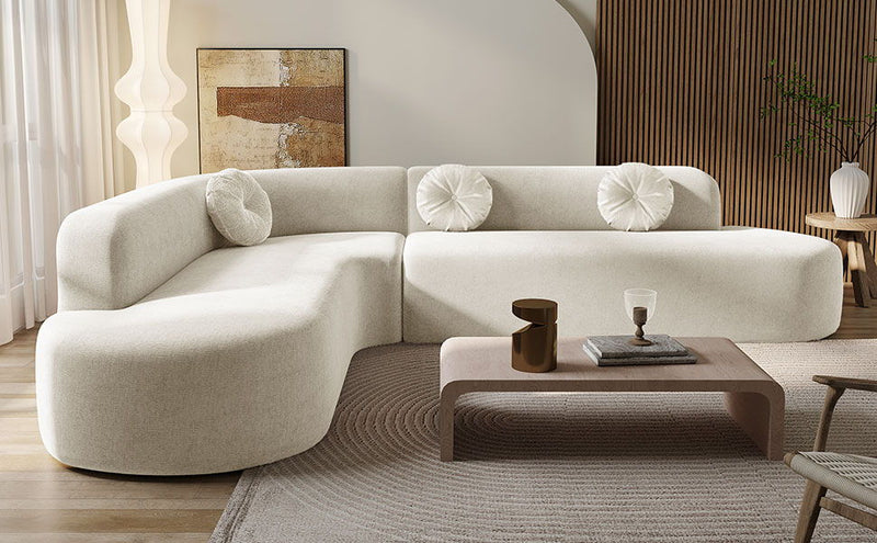 Extra Large Sectional Sofa Soft Fabric Upholstery, Elegant Curved Design With 3 Round Cushions, High - Resilience Foam For Ultimate Comfort - Beige