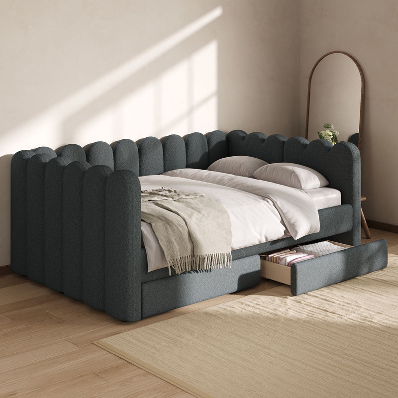Upholstered Daybed With Curved Ribbed Panel Design