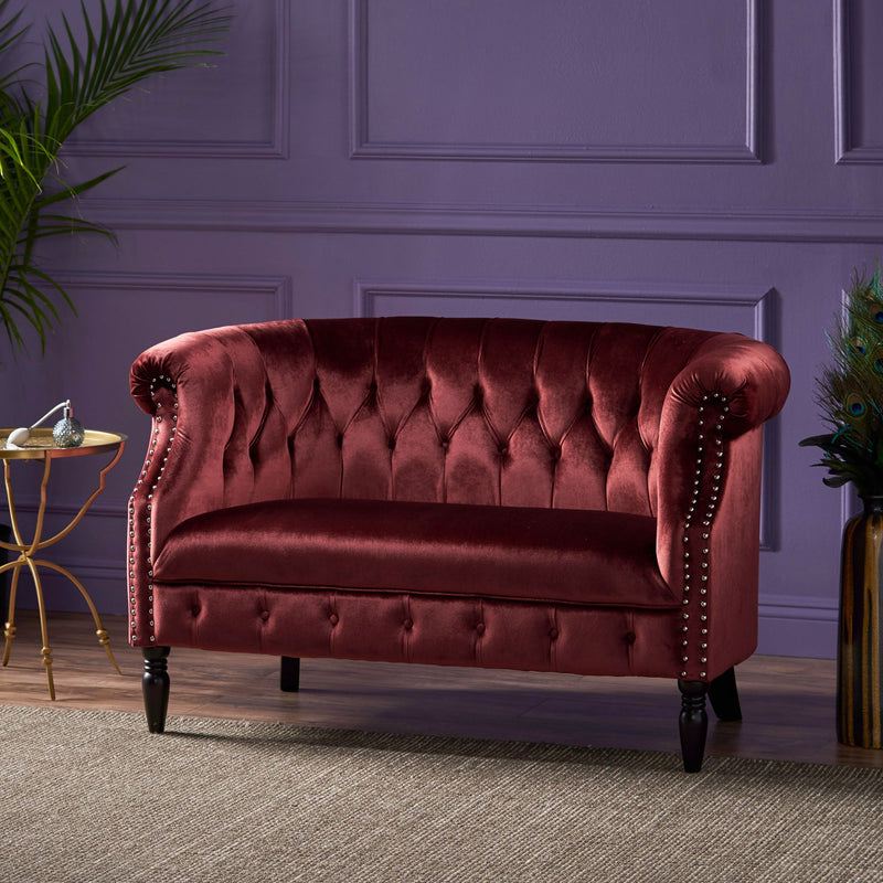 Antique Chesterfield Style Loveseat With Button Tufting