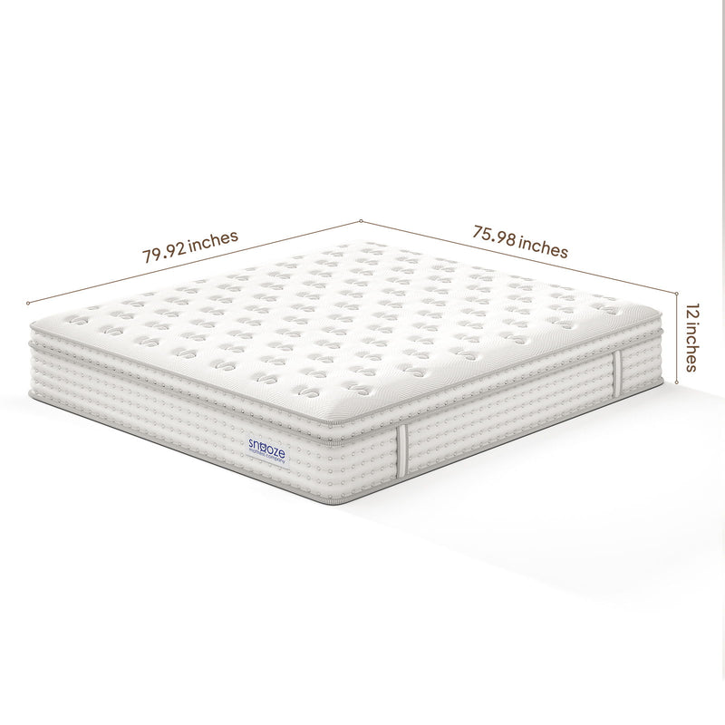 Snooze Mattress Company Atlas - 12" Euro Top Firm Hybrid Mattress With Independently Encased Coils & Gel Memory Foam