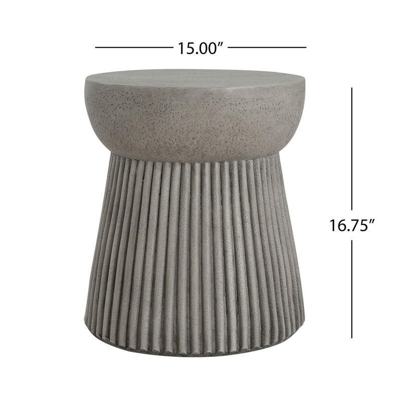 Modern Outdoor Lightweight Concrete Side Table With Hourglass Design - Light Gray