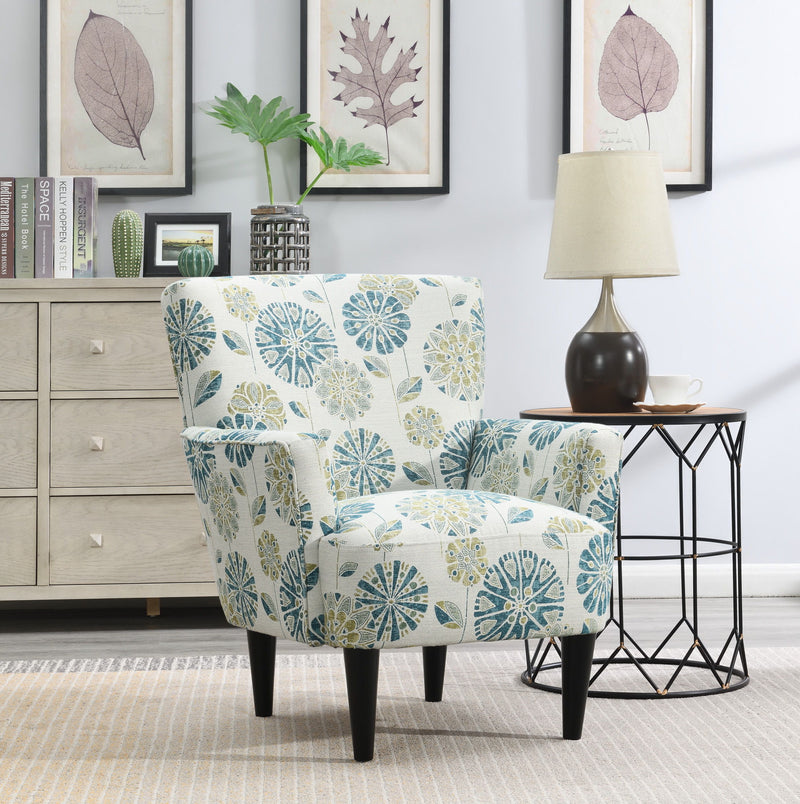 Floral Accent Chair - Blue - Wood
