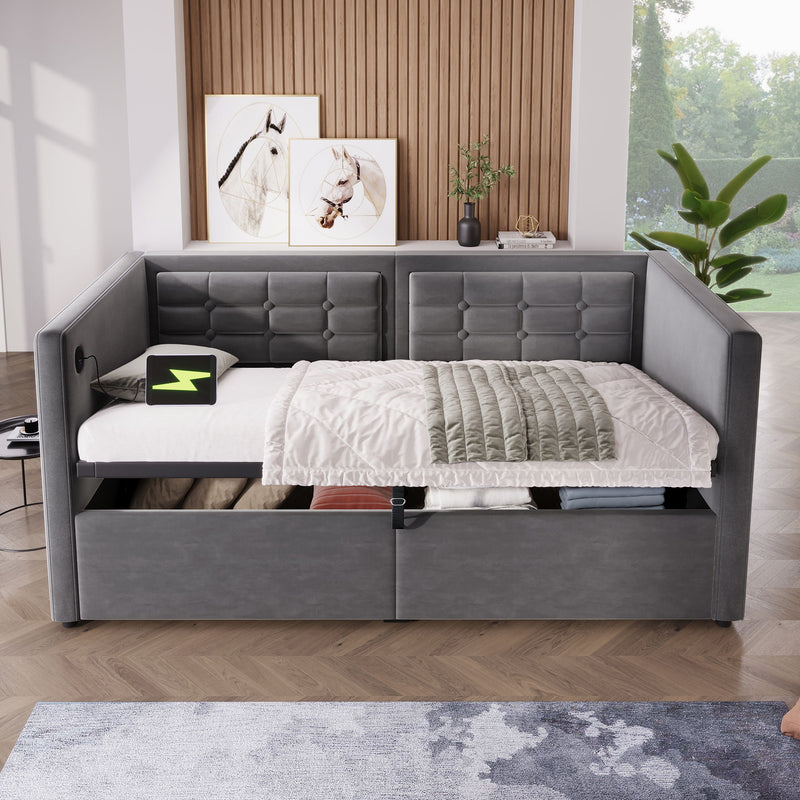 Upholstered Daybed With Hydraulic Storage And USB / Type - C Charging