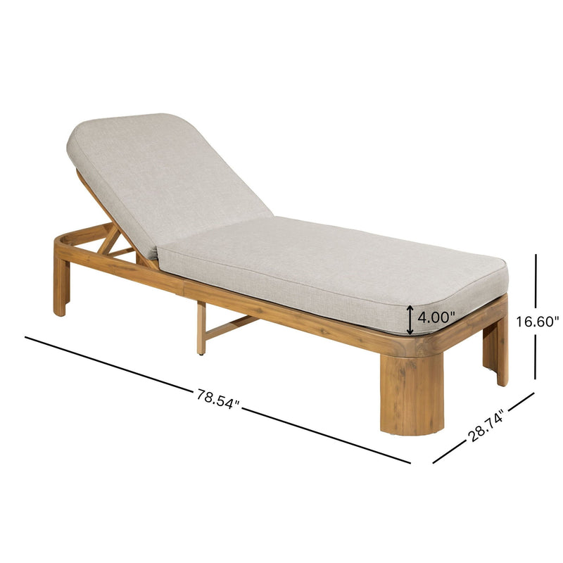 Outdoo Chaise Lounge With Cushion, 5 Position Adjustable Backrest (Set of 4) - Beige / Teak
