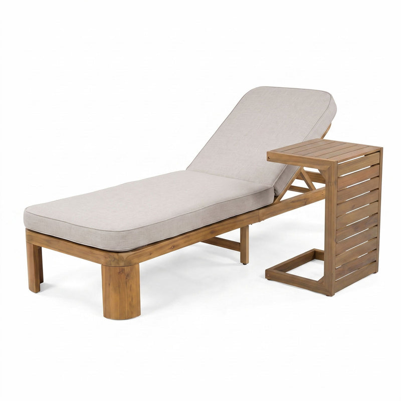 Outdoor Chaise Lounge Set With Side Table, 5 Position Adjustable Patio Recliner