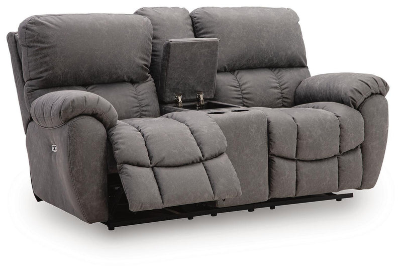 Bakerstein - Power Recline Loveseat/Console/Adjustable Headrest - Galaxy