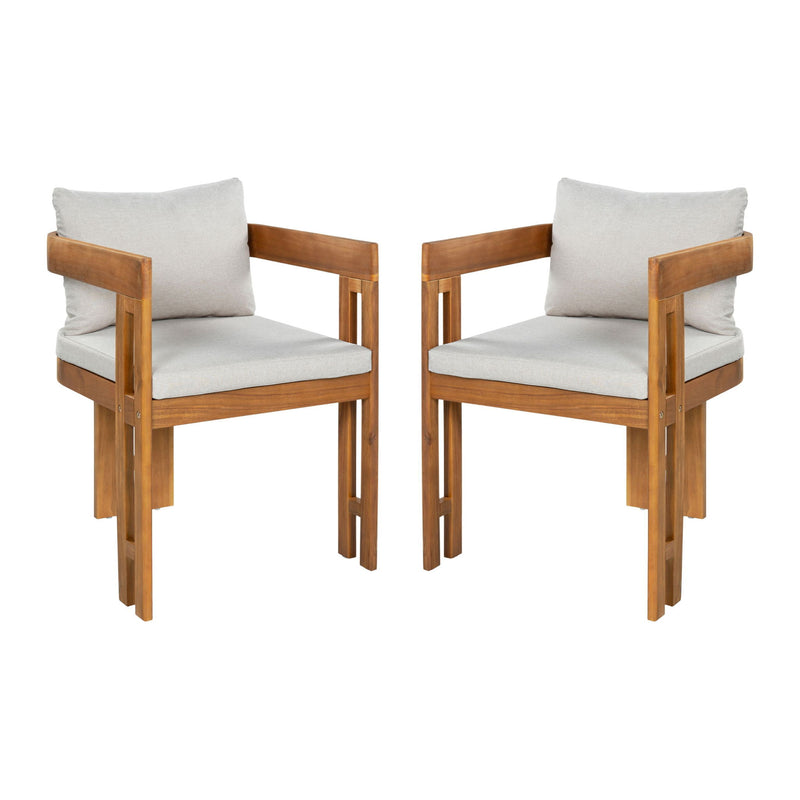 Outdoor Dining Patio Arm Chairs (Set of 2) - Beige / Teak