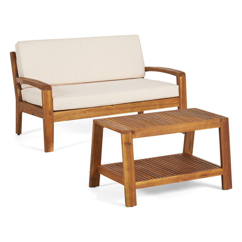 2 Piece Outdoor Conversation Set (Loveseat & Coffee Table With Water-Resistant Cushions)
