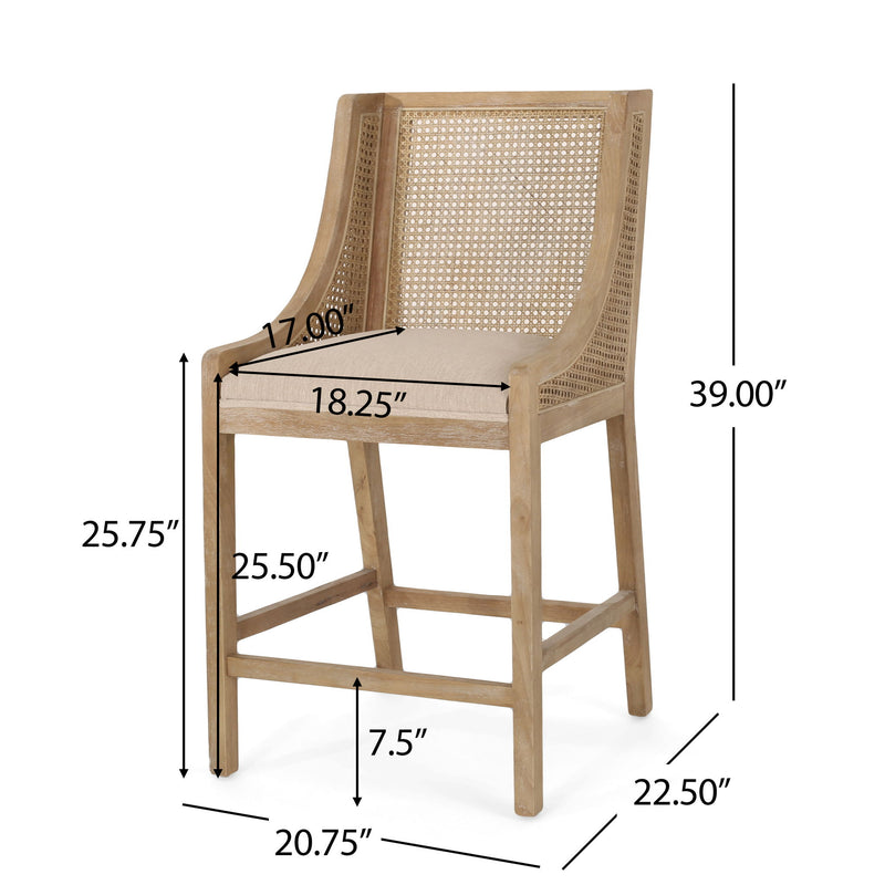 French Country Fabric Upholstered Counter Stools (Set of 2)