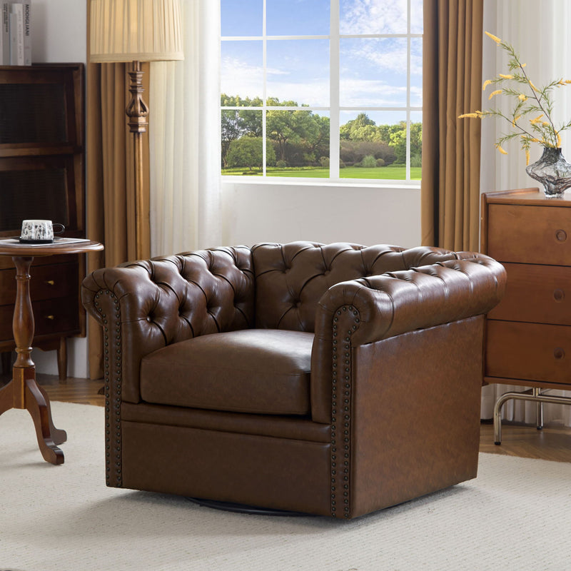 Chesterfield Style Swivel Club Chair With Button Tufted