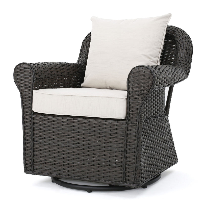 Amaya - Outdoor Swivel Rocker Chair With Water Resistant Cushions - Brown / Beige