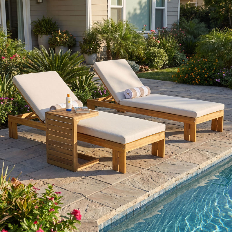 Outdoor Chaise Lounge Set & Side Table, 5 Position Adjustable Patio Recliner