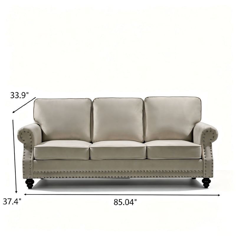 3 Seater Sofa With Nailhead Trim And Turned Legs For Living Room