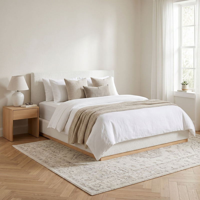 Queen Upholstered Bed - Natural / White