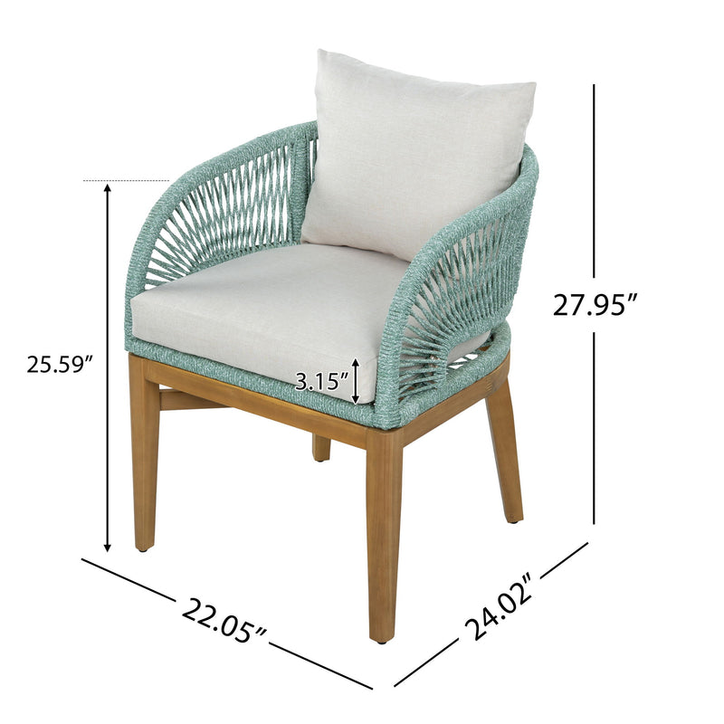 Outdoor Dining Chairs (Set of 2) - Beige / Green / Teak