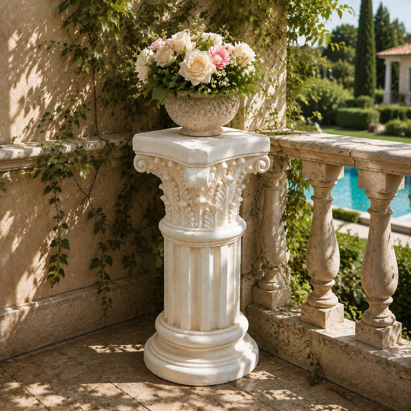 Roman Column Pedestal Stand With Ornate Carving Design