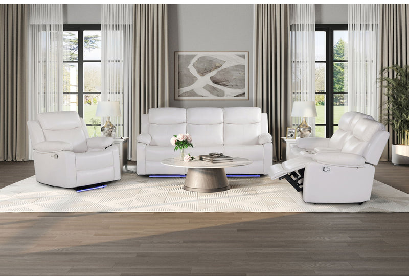 U6026 - 3 Piece Living Room Set (Reclining Sofa, Console Reclining Loveseat With Speaker, Glider Recliner With LED) - White